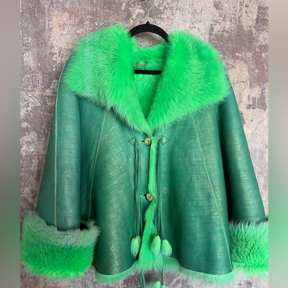 RARE unique leather & lamb coat NEW - Picture 5 of 17